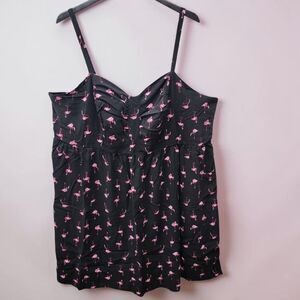 Torrid Summer Dress Womens 5 Black Pink Flamingos Ruched Chest Whimsical Retro